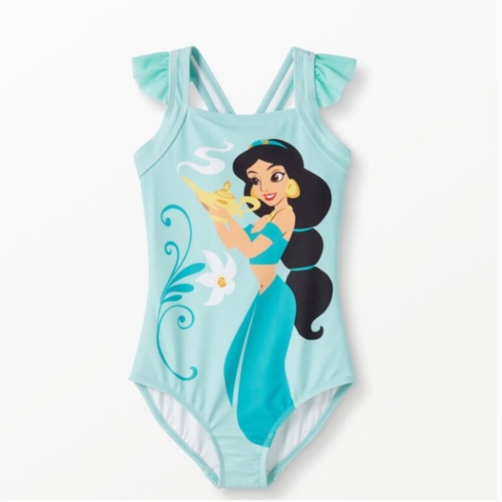 Hanna Andersson Disney Girls Swim One-Piece - Mint Green with Princess Jasmine